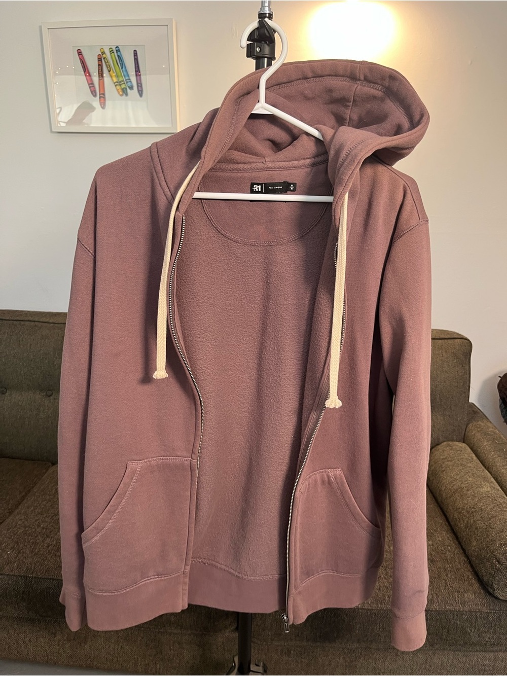 Simons Dusty Rose Zip-Up Hoodie with Cream Drawstrings